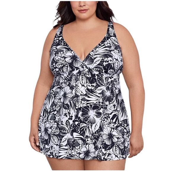 Swim Solutions Support Control Size 22W Swim Dress Black White NWT $122 - Picture 1 of 16